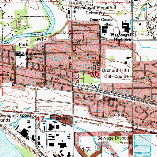 Topographic Map of Washougal Bus Terminal, WA