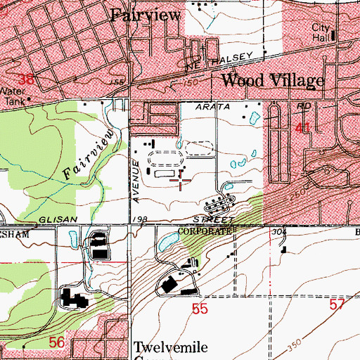 Topographic Map of Wood Village Town Center Shopping Center, OR