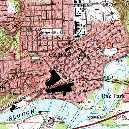 Topographic Map of Camas Post Office, WA