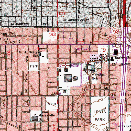 Topographic Map of Lents at Eastport Post Office, OR