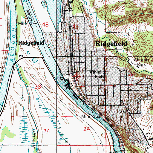 Topographic Map of Ridgefield Post Office, WA