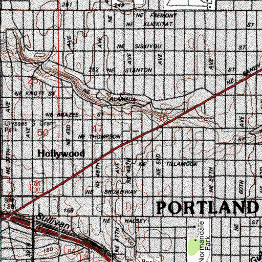 Topographic Map of Rose City Park Post Office, OR