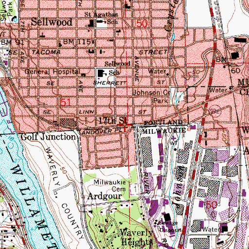 Topographic Map of Sellwood Post Office, OR