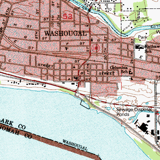 Topographic Map of Washougal Post Office, WA