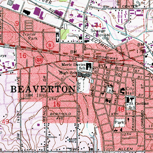 Topographic Map of Beaverton High School, OR