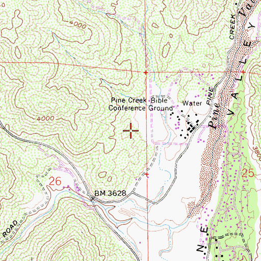 Topographic Map of Pine Creek Campground, CA