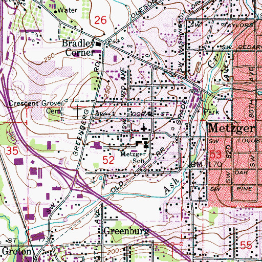 Topographic Map of Metzger Community Preschool, OR