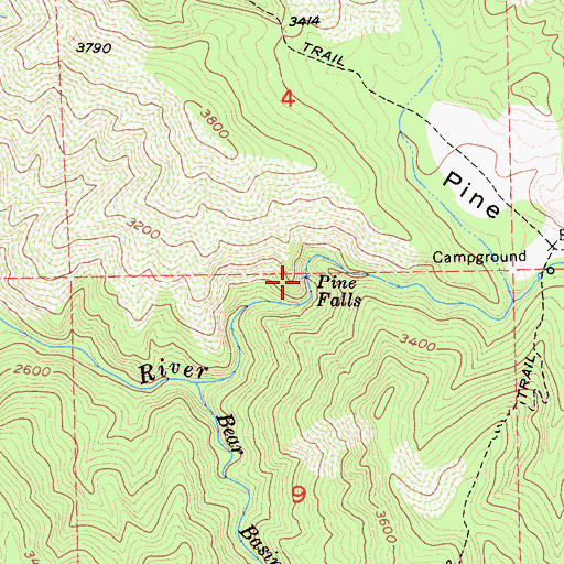 Topographic Map of Pine Falls, CA