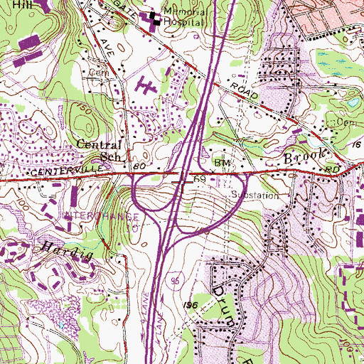 Topographic Map of Interchange 10A, RI
