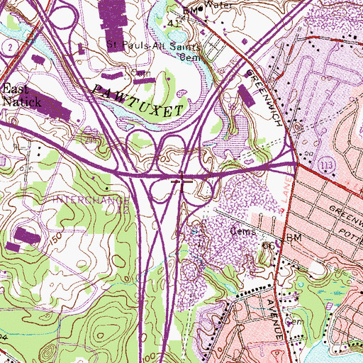 Topographic Map of Interchange 12A, RI