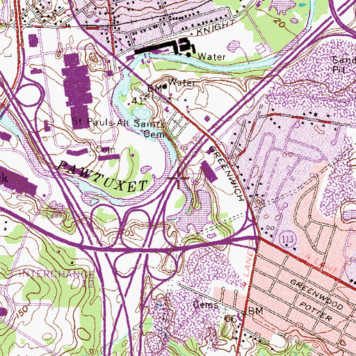 Topographic Map of Interchange 12B, RI