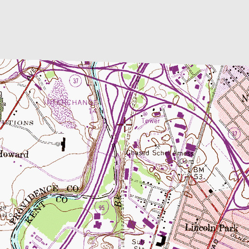 Topographic Map of Interchange 14A, RI
