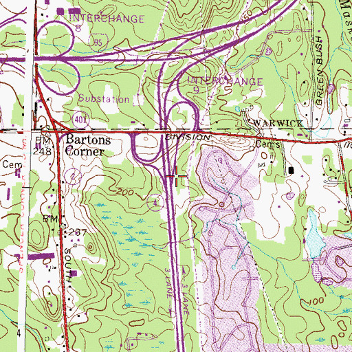 Topographic Map of Interchange 8A, RI