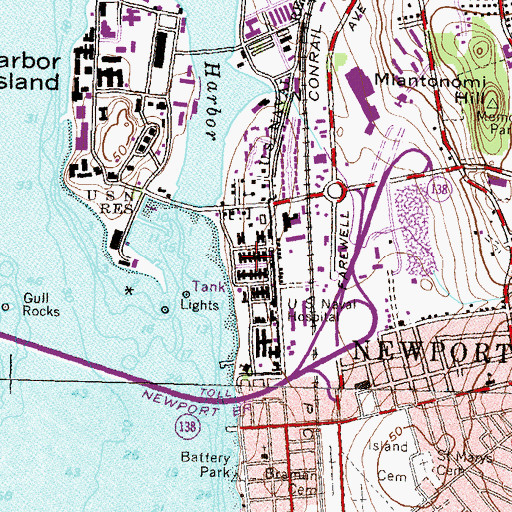 Topographic Map of Naval Health Clinic New England, RI