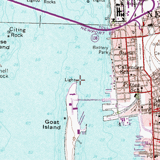 Topographic Map of Newport Harbor Lighthouse, RI