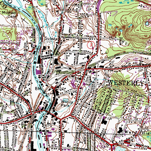 Topographic Map of Westerly Armory (historical), RI