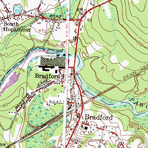 Topographic Map of Bradford Volunteer Fire Department, RI