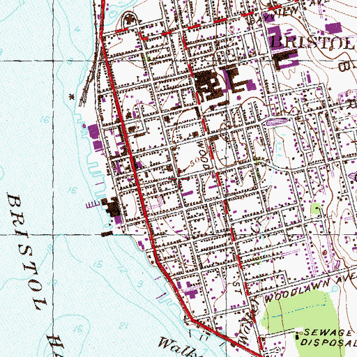 Topographic Map of Bristol Fire and Rescue Department - Dreadnaught Hook Ladder and Hose Company, RI