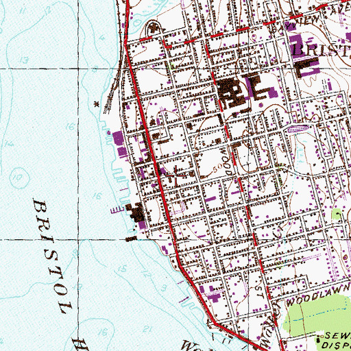Topographic Map of Bristol Town Hall, RI