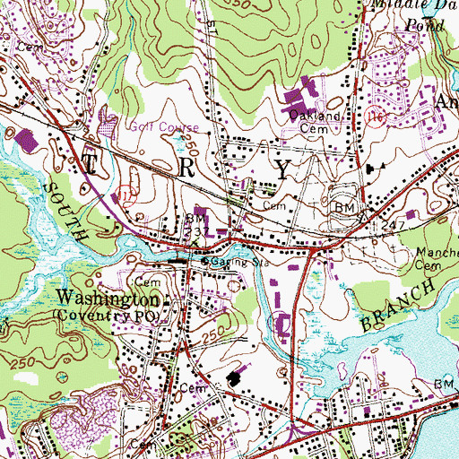 Topographic Map of Central Coventry Fire District Station 3, RI