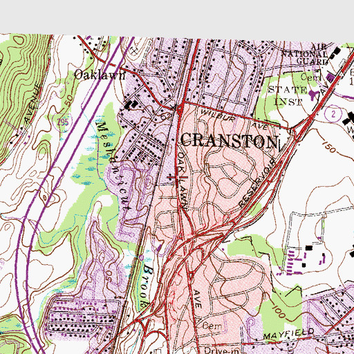 Topographic Map of Cranston Fire Department Station 5, RI