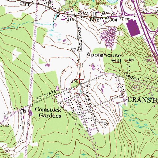 Topographic Map of Cranston Fire Department Station 6, RI