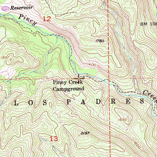 Topographic Map of Piney Creek Campground, CA