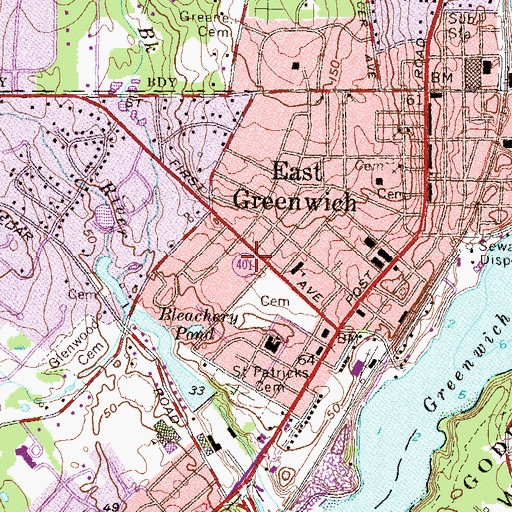 Topographic Map of East Greenwich Police Department, RI