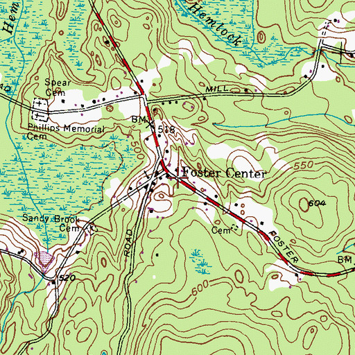 Topographic Map of Foster Center Fire Department, RI
