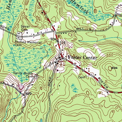 Topographic Map of Foster Public Library, RI