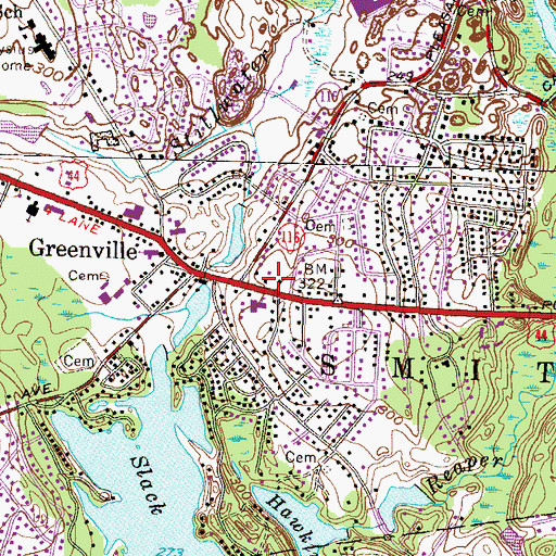 Topographic Map of Greenville Public Library, RI