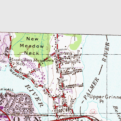 Topographic Map of Hampden Meadows Volunteer Fire Company, RI