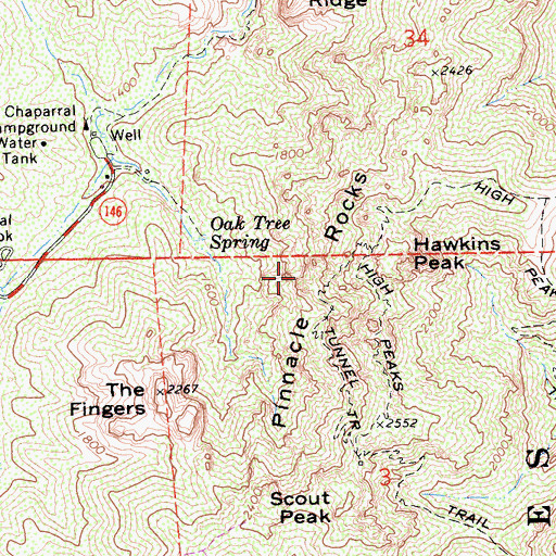 Topographic Map of Pinnacle Rocks, CA