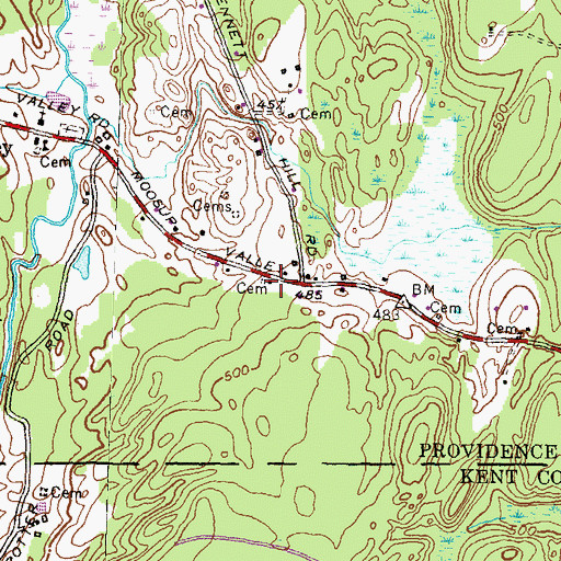 Topographic Map of Moosup Valley Fire Department, RI