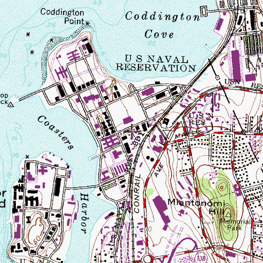 Topographic Map of Naval Station Newport Fire Department, RI
