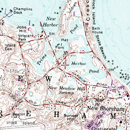 Topographic Map of New Shoreham Police Department, RI