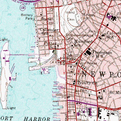Topographic Map of Newport Fire Department Station 1, RI
