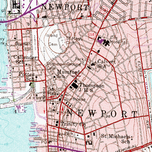 Topographic Map of Newport Police Department, RI