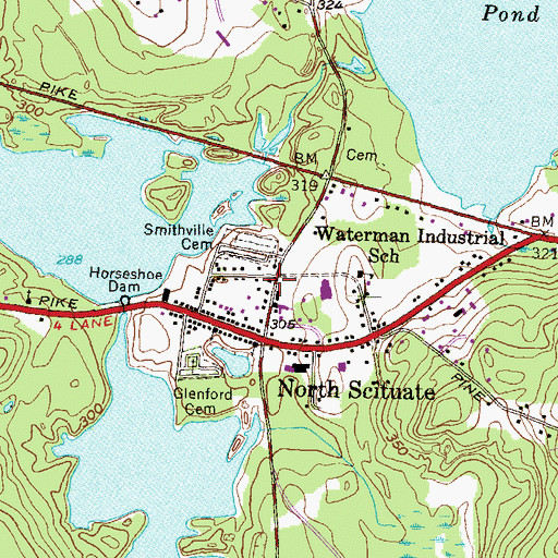 Topographic Map of North Scituate Public Library, RI