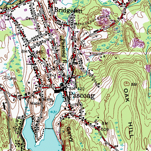 Topographic Map of Pascoag Fire Department Station 1, RI