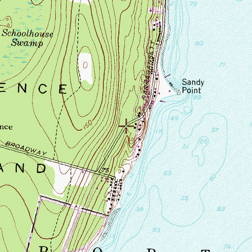 Topographic Map of Prudence Island Volunteer Fire Department, RI