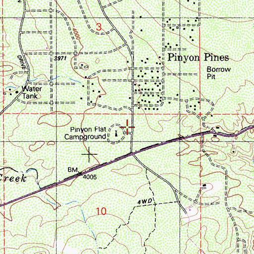 Topographic Map of Pinyon Flat Campground, CA