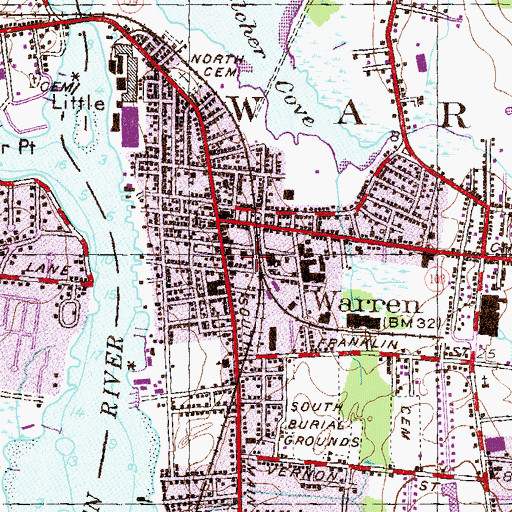 Topographic Map of Warren Fire Department - Massasoit Hook and Ladder Station 1, RI