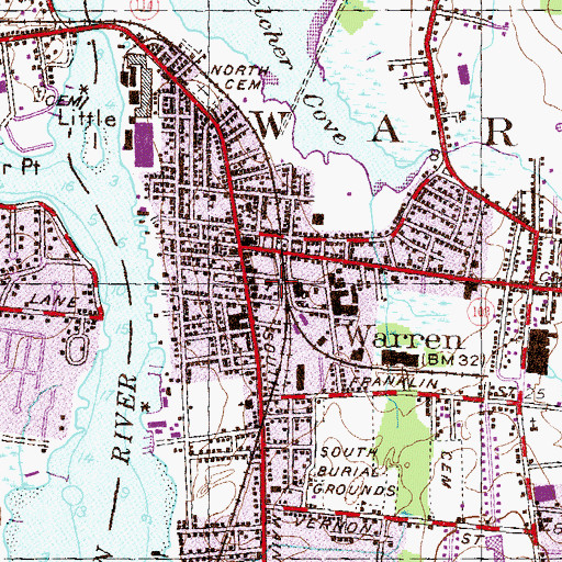 Topographic Map of Warren Police Department, RI