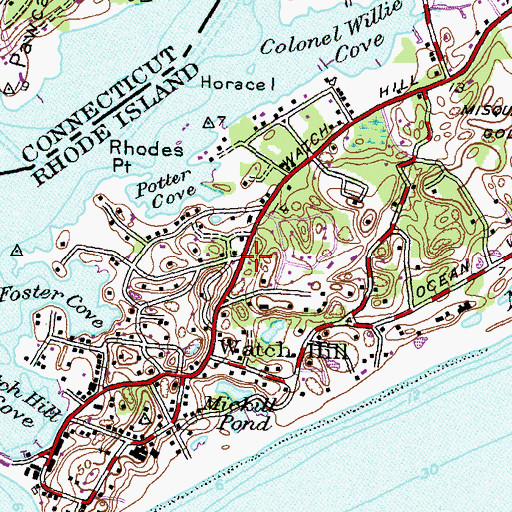 Topographic Map of Watch Hill Fire Department, RI