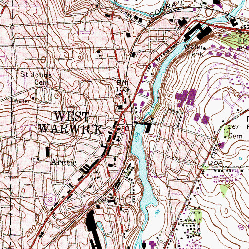 Topographic Map of West Warwick Fire Department Station 1 Headquarters, RI