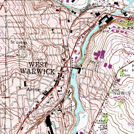 Topographic Map of West Warwick Police Department, RI