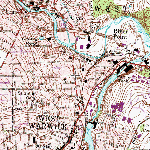 Topographic Map of West Warwick Public Library, RI