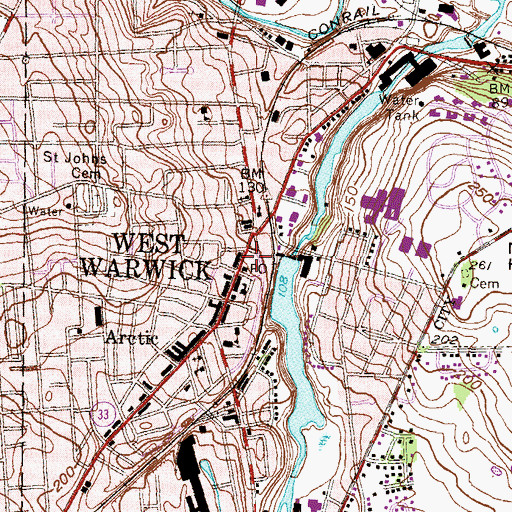 Topographic Map of West Warwick Town Hall, RI