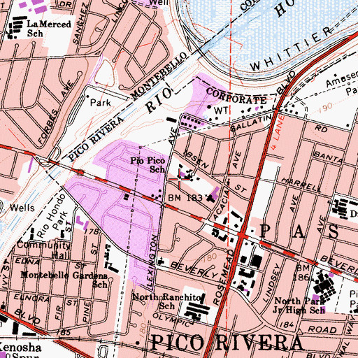 Topographic Map of Pio Pico Elementary School, CA